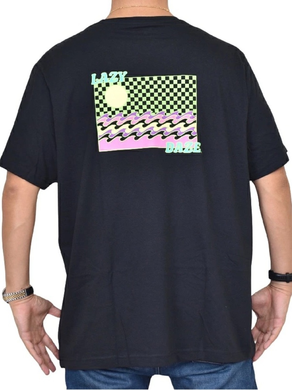 Hurley Black Short-Sleeve Tee with Neon Surf Checker Graphic